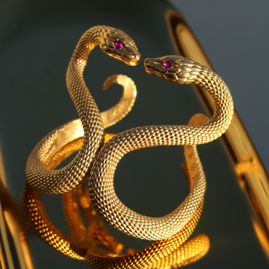 El Brazalete del Vínculo Sagrado de Emparejamiento 18k y Ojos de Esmeralda