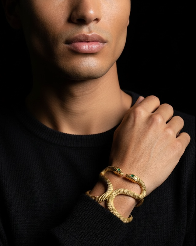El Brazalete del Vínculo Sagrado de Emparejamiento 18k y Ojos de Esmeralda
